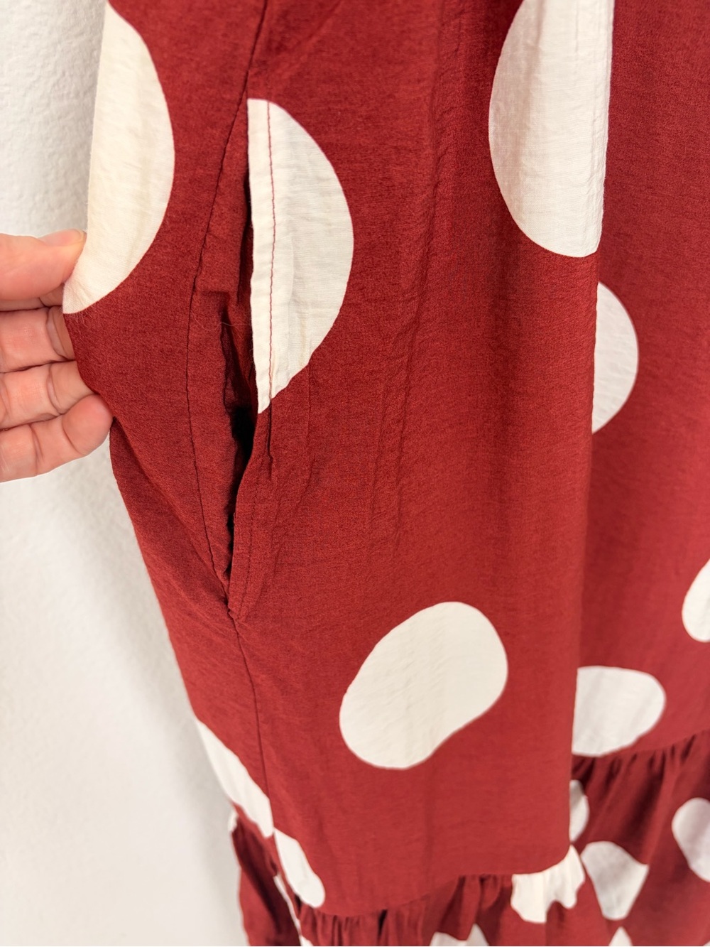 Anthropologie Rust Midi Dress with White Polka Dots - Picture 4 of 7